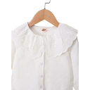 Mädchen Langarmshirt Weißes Oberteil mit Spitzen-Häkelkragen und Knöpfen Koreanischer Stil Herbstbekleidung für Kleinkinder Polyester 4