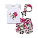 Mädchen Sommer Set mit Blumen - Top, Shorts und Schal 2