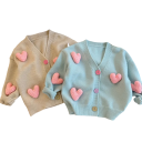 Mädchen Strickjacke mit Herzen Baumwolle Polyester V-Ausschnitt Knopfverschluss Lange Ärmel Koreanischer Stil Winterpullover für Mädchen 8