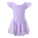 Mädchen Tanzkleid mit kurzen Puffärmeln und leichter Chiffon-Rock, Baumwoll-Body mit Elasthan für Ballett, Tanz und Gymnastik 8