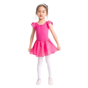 Mädchen Tanzkleid mit kurzen Puffärmeln und leichter Chiffon-Rock, Baumwoll-Body mit Elasthan für Ballett, Tanz und Gymnastik 2