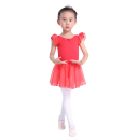 Mädchen Tanzkleid mit kurzen Puffärmeln und leichter Chiffon-Rock, Baumwoll-Body mit Elasthan für Ballett, Tanz und Gymnastik 1