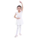 Mädchen Tanzkleid mit kurzen Puffärmeln und leichter Chiffon-Rock, Baumwoll-Body mit Elasthan für Ballett, Tanz und Gymnastik 4