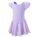 Mädchen Tanzkleid mit kurzen Puffärmeln und leichter Chiffon-Rock, Baumwoll-Body mit Elasthan für Ballett, Tanz und Gymnastik 10