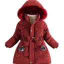 Mädchen Winterjacke Mit Reißverschluss und Druckknöpfen Taschen mit Pompons Kapuze mit Fell Einfarbige Winterwärmende Jacke Baumwolle Polyester Dekorative Details 9