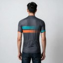 Maglia da ciclismo da uomo grigia scura con striscia turchese e arancione con maniche corte e zip a lunghezza totale e tre tasche posteriori 4