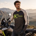 Maglia da motocross a maniche lunghe in beige e nero oliva con motivo geometrico e scollo a V per moto e guida off-road 3