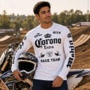 Maglia da motocross e maglietta sportiva a maniche lunghe con scollatura rotonda e stampa sul petto e sulle maniche per la guida su moto 3