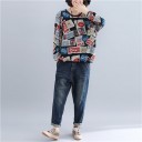 Maglia oversize da donna con motivo Taglio ampio con spalle scese Collo rotondo Maniche lunghe Poliestere con cotone e spandex 1