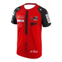 Maglia rossa da uomo senza numero con maniche raglan nere e pezzo triangolare sotto il collo in stile corsa motociclistica 2