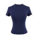 Maglietta aderente da donna con maniche corte Scollo rotondo semplice Top elastico elegante per uso quotidiano Maglietta slim fit alla moda 7