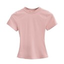 Maglietta aderente da donna con maniche corte Scollo rotondo semplice Top elastico elegante per uso quotidiano Maglietta slim fit alla moda 5