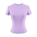 Maglietta aderente da donna con maniche corte Scollo rotondo semplice Top elastico elegante per uso quotidiano Maglietta slim 17
