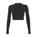 Maglietta crop da donna con maniche lunghe Maglietta elasticizzata aderente Collo rotondo Maglietta elegante per l'uso quotidiano e per uno stile serale 2