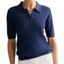 Maglietta da donna con colletto Elegante motivo all'uncinetto Maniche corte Materiale a maglia traspirante Top leggero Design arioso per l'estate 6