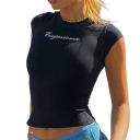 Maglietta da donna con scritta Compassionate Maglietta elastica senza maniche Elegante top aderente con scollatura rotonda Abbigliamento 2