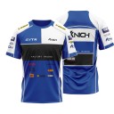Maglietta da uomo a maniche corte con spalle bianche e striscia nera sul petto e stampa in stile maglia da corsa motocross blu e bianca 1