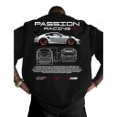Maglietta da uomo con motivo da corsa di auto e disegno tecnico sul retro e piccolo stampo sul petto con maniche corte e taglio morbido 6