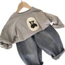 Maglietta per bambini con maniche lunghe e motivo orso Top leggero per primavera e autunno con scollo rotondo Maglietta monocolore 4