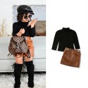 Maglione a collo alto per ragazza e gonna in pelle L1352 2