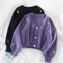 Maglione corto da donna con ricamo di rose 1