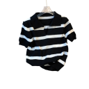 Maglione cropped a righe da donna con colletto e maniche corte Elegante top in poliestere in taglia universale Design a righe alla moda 6