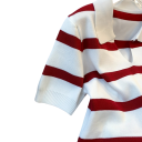 Maglione cropped a righe da donna con colletto e maniche corte Elegante top in poliestere in taglia universale Design a righe alla moda 5