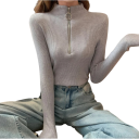 Maglione da donna con colletto alto e zip a metà Elegant maglione monocolore in acrilico e cotone con maniche lunghe Top invernale comodo in vari colori 13