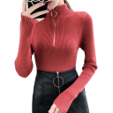 Maglione da donna con colletto alto e zip a metà Elegant maglione monocolore in acrilico e cotone con maniche lunghe Top invernale comodo in vari colori 3
