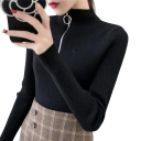 Maglione da donna con colletto alto e zip a metà Elegant maglione monocolore in acrilico e cotone con maniche lunghe Top invernale 2