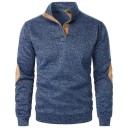 Maglione da uomo con maniche lunghe e colletto Maglione elegante monocolore con bottoni al colletto Toppe marroni sui gomiti Poliestere Vari colori 43