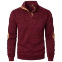 Maglione da uomo con maniche lunghe e colletto Maglione elegante monocolore con bottoni al colletto Toppe marroni sui gomiti Poliestere Vari colori 10