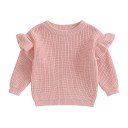 Maglione lavorato a maglia per neonati con volant in cotone e acrilico Maniche lunghe Top loose a tinta unita con scollo 5