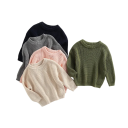 Maglione lavorato a maglia per neonati in cotone con maniche lunghe Maglione casual ampio autunnale e invernale Abbigliamento monocolore per ragazze e ragazzi 3