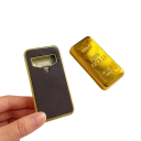 Magnet zlatá cihla 2v1 otvírák 4,8×9 cm magnet na lednici kovové povrchy uchycení poznámek a otevírání lahví 2