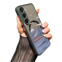 Magnetický ochranný obal na Samsung Galaxy A56 Odolný Vlak nad vodou s horami a mesiacom Bezdrôtové nabíjanie Čierny rám Oranžové tlačidlá 6