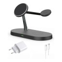 Magnetikus vezeték nélküli töltőállomás 3 az 1-ben 15 W adapterrel 20 W EU és éjjeli fénnyel iPhone, Apple Watch és AirPods számára Fekete 1