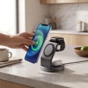 Magnetische drahtlose Ladestation 3in1 15 W Ständer für iPhone Apple Watch und AirPods Rotierbare Halterung im Hoch- und Querformat Schwarz 6