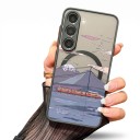 Magnetische hoes voor Samsung Galaxy A35 Duurzaam Getekende oranje trein en bergen boven water Draadloos opladen Zwarte rand en oranje knoppen 3