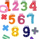 Magnetische Holz-Zahlen 0 bis 9 mit Zeichen für Kinder 15 Stück Bunte Muster und gezeichnete Augen Zahlen lernen an Kühlschrank und Magnettafel 2