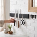 Magnetische messenhouder 50 x 4 cm met 4 haken RVS Zelfklevend en voor schroeven Zwart Wandhouder voor messen en gereedschap Voor de keuken 4