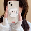 Magnetische telefoonhouder witte hond Plastic ring standaard voor mobiel voor iPhone 15 Decoratieve houder met motief 4