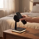 Magnetisk trådløs oplader 2 i 1 15 W med nat-LED lys Rotérbar stander til iPhone og AirPods på natbordet 2