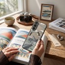 Magnetiskt skydd för Samsung Galaxy A15 5G Hållbart Motiv av tåg under berget Stöd för trådlös laddning Svart ram och orange knappar 2