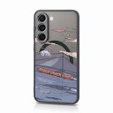 Magnetiskt skydd för Samsung Galaxy A35 Hållbart Tecknat orange tåg och berg över vatten Trådlös laddning Svart ram och orange knappar 1