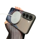Magnetiskt skyddande fodral för Samsung Galaxy A55 Hållbart Tecknad gata från Japan Trådlös laddning Svart ram och orange knappar 3