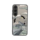Magnettinen suojakuori Samsung Galaxy A55 Kestävä Junan ja lumisten vuorten kuva Langaton lataus Musta kehys Oranssit painikkeet 1