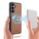 Magnettinen suojakuori Samsung Galaxy A56:lle nahkamaiseen ulkonäköön ja ommeltuihin reunoihin, uritettu kehys, suojaava kotelo puhelimelle 2