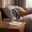 Magnetyczna bezprzewodowa ładowarka 2 w 1 15 W z nocną lampką LED Obrotowy stojak dla iPhone i słuchawek AirPods na stolik 4