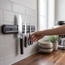 Magnetyczna liść na noże 55 cm z dwoma paskami magnetycznymi Metalowa Czarna Ścienny uchwyt na noże i narzędzia Do kuchni, warsztatu i garażu 2